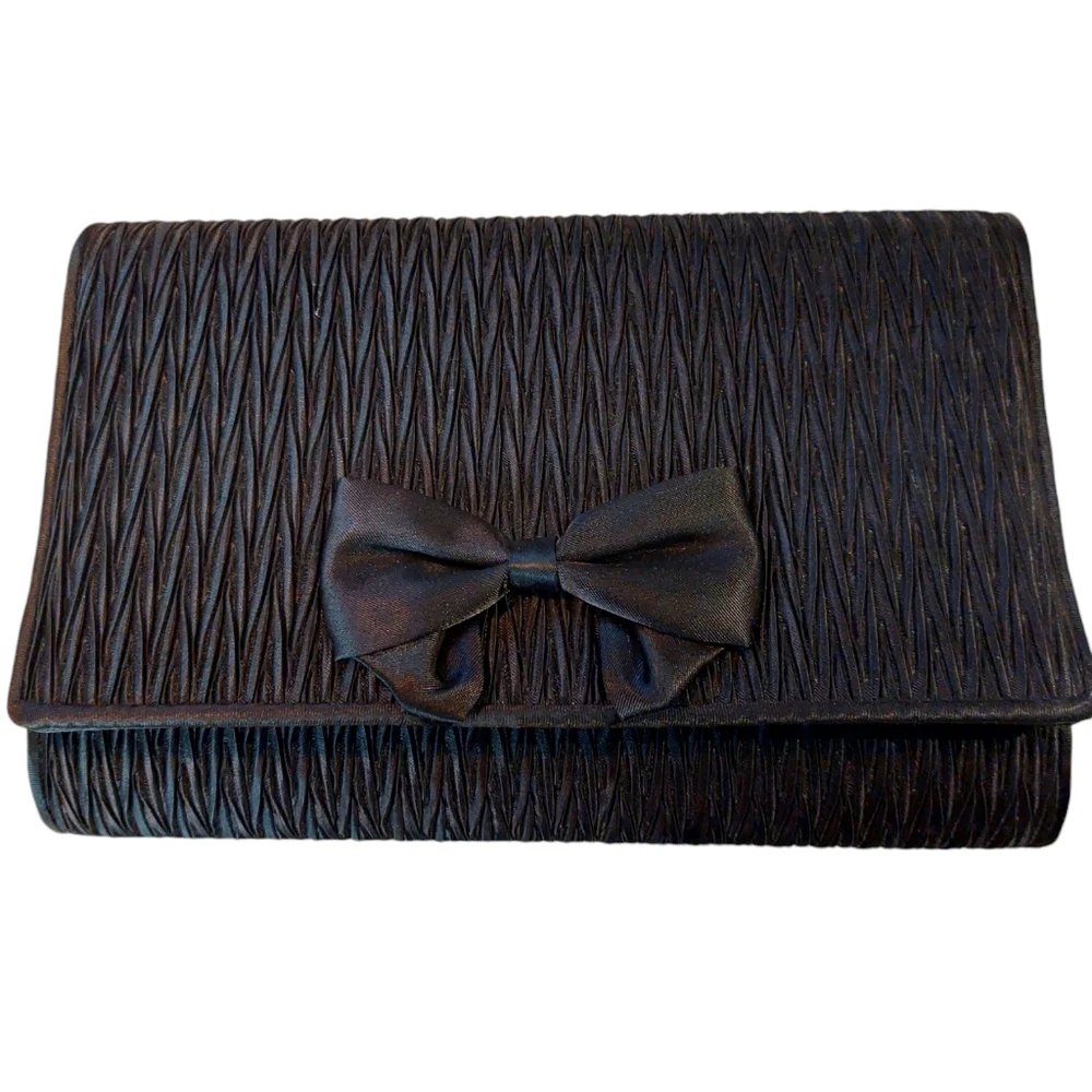 Vintage Carla Marchi Black Evening Clutch Bag with Cord Strap EUC